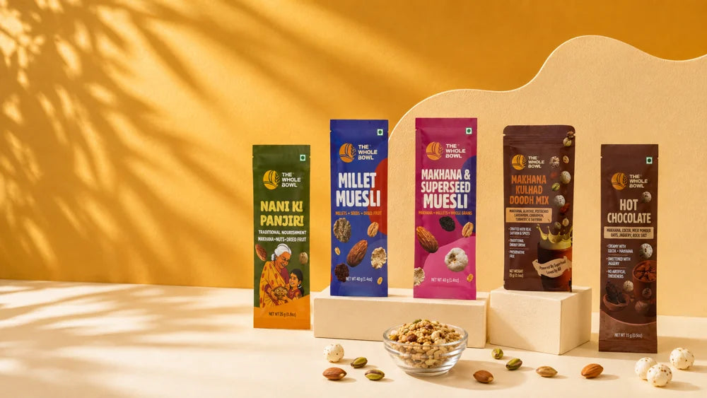 All five single-serve sachets in a row