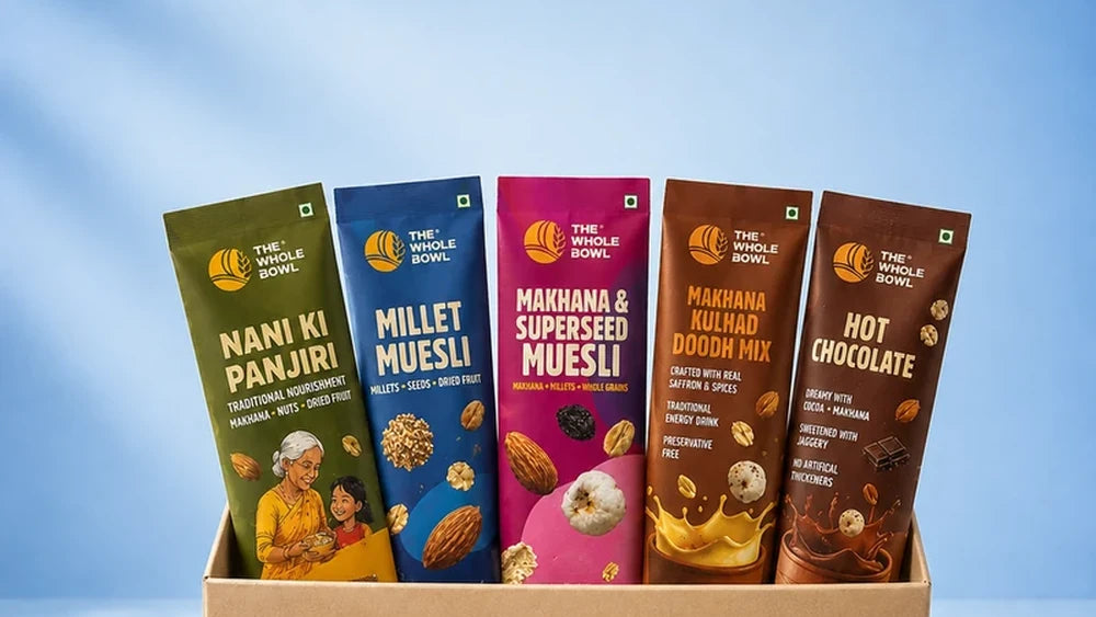 All five single-serve sachets in a row
